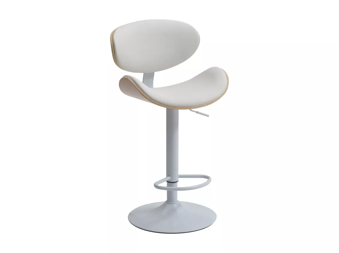 Tabouret de bar en simili, placage chêne et métal - Hauteur réglable - Naturel clair et Blanc - MONTENEGRO