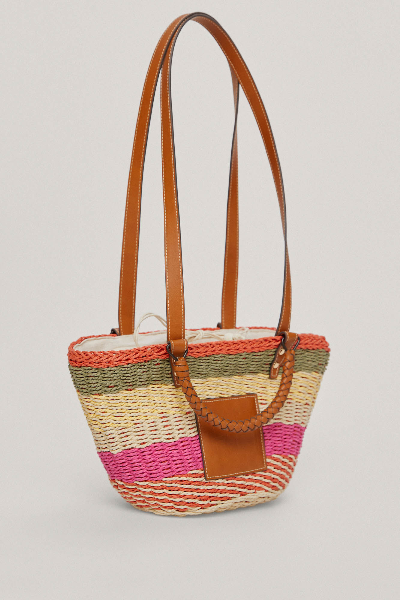 Capa listrada de ráfia multicolorida - Rosa