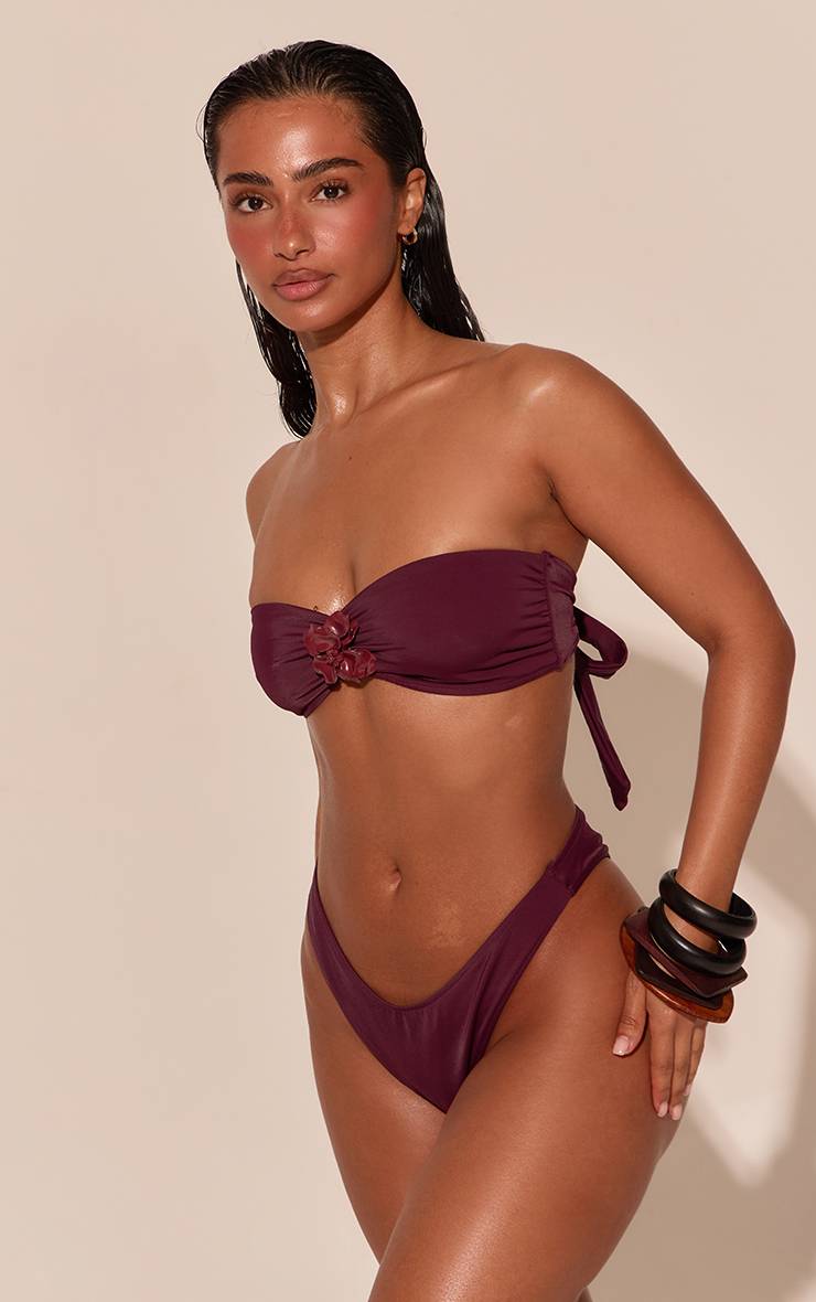 Prune Haut De Bikini Bandeau À Ornement Floral
