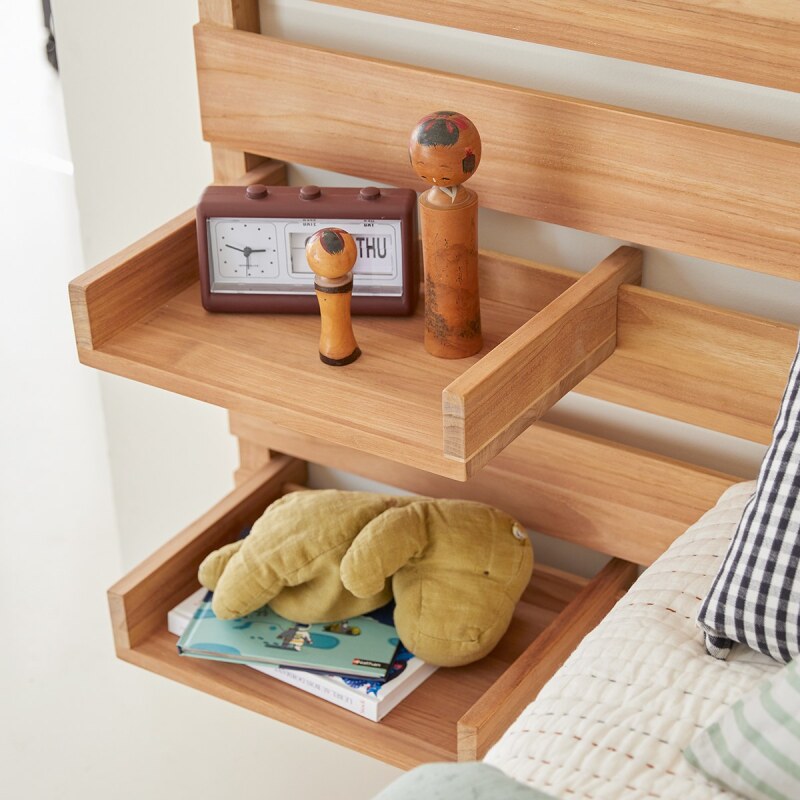 Tête de lit enfant avec étagères en bois de teck Urbain H 76 x L 135 x P 5 cm