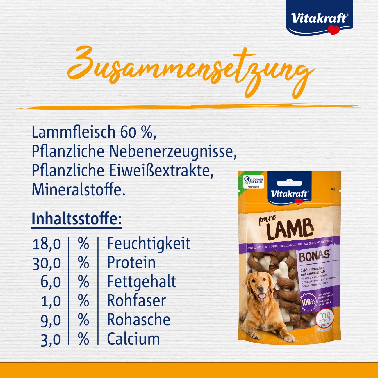 Vitakraft Bonas Calciumknochen mit Lammfleisch 8x80 g