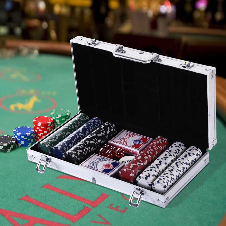 HOMCOM Pokerkoffer mit 300 Chips silber