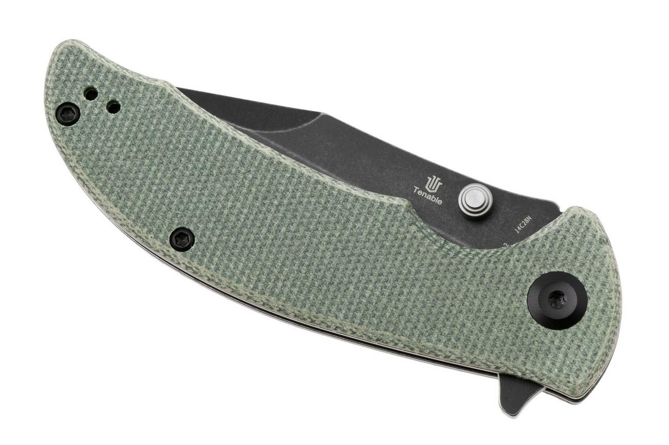 Tenable Knives Rei T1061A2 Blackwashed 14C28N, Green Micarta, zakmes, Karambit Maker design