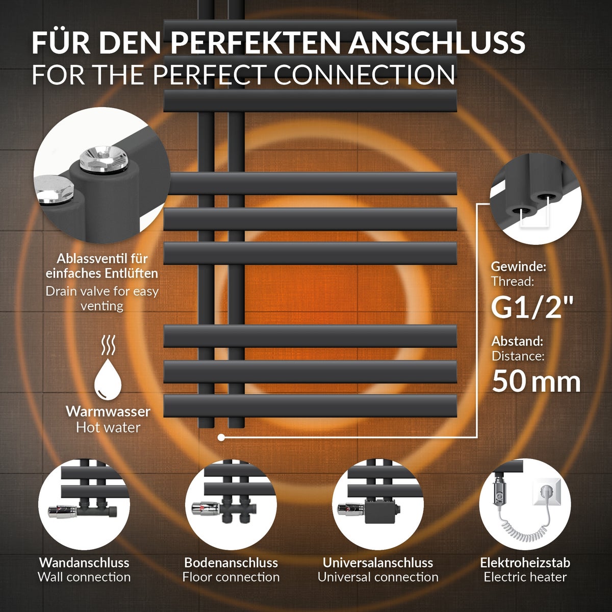 ECD Germany Iron EM Design Badkamerradiator - 500 x 1000 mm - Antraciet - Designradiator Paneelradiator Handdoekwarmer Handdoekdroger Verwarmingsradiator