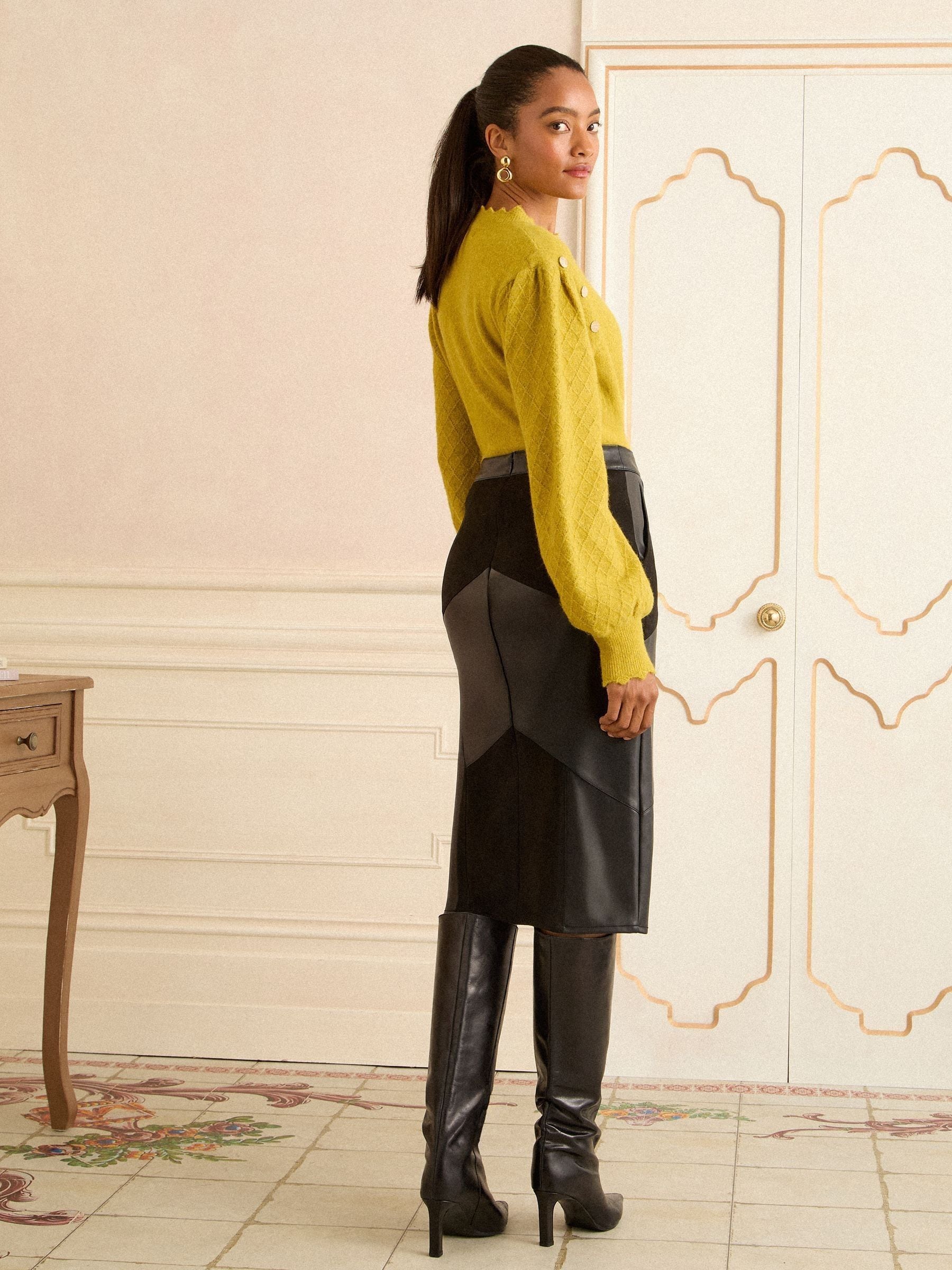 Love & Roses Faux Suede and Faux Leather Mix Midi Skirt