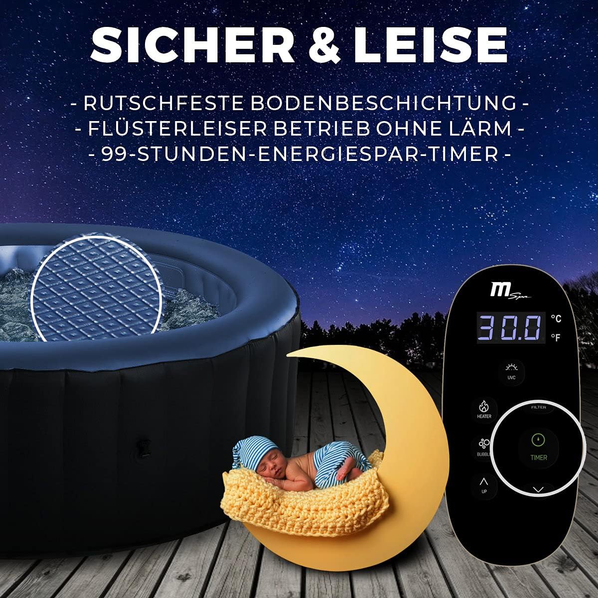 Miweba MSpa Whirlpool Outdoor | Bergen 6 Personen Pool - Spa ⌀ 204.0 cm - Hot Tub - Aufstellpool mit Fernbedienung - Aufblasbarer Whirlpool - Swimmingpool aufblasbar - 138 Düsen - 1429 Liter (6 Pers.)