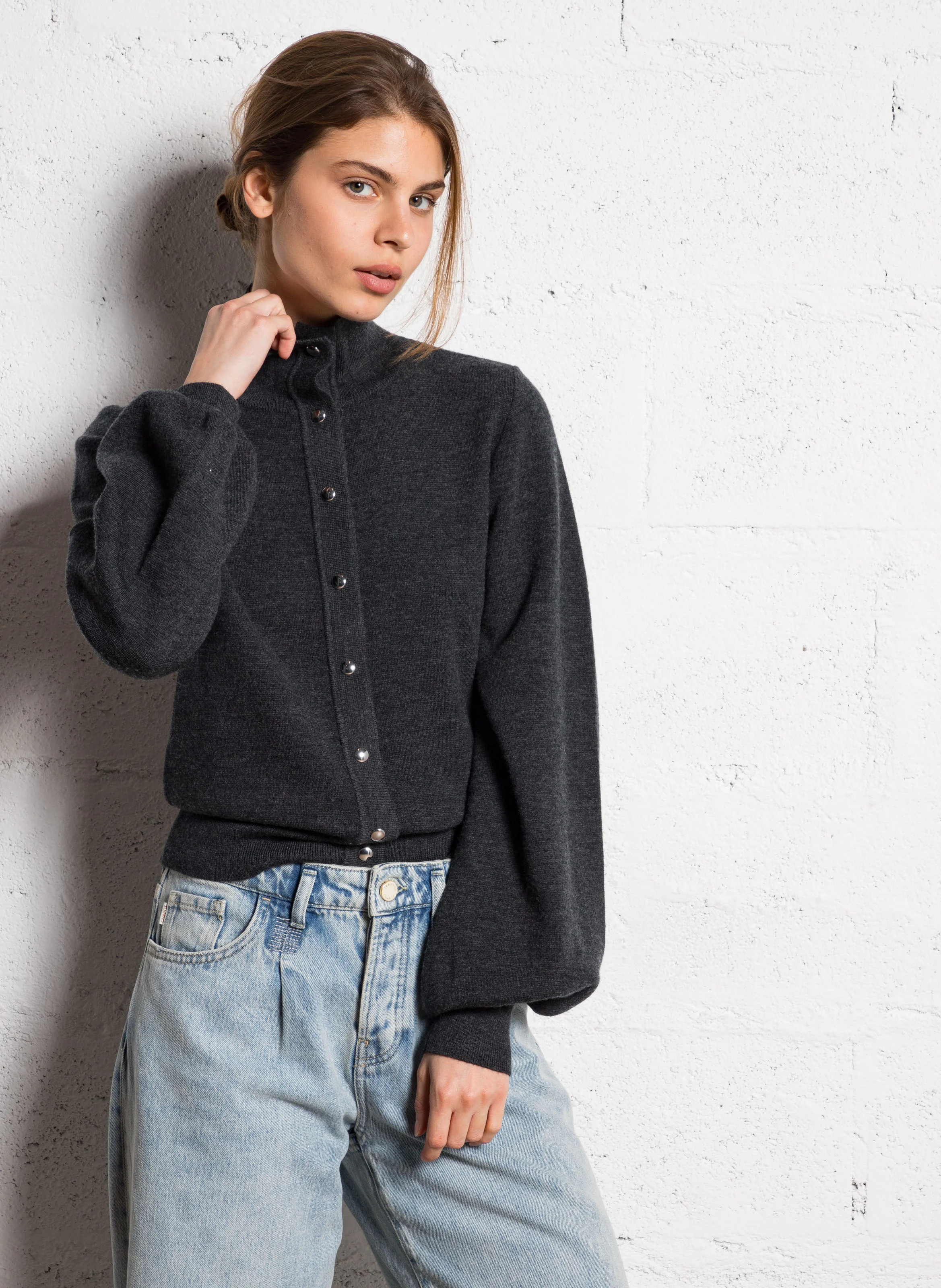 GABY - Gilet col montant en laine | Noir