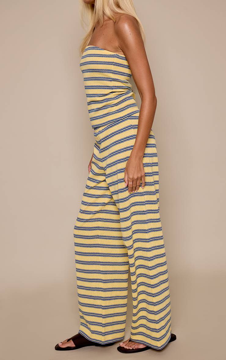 Jaune Ensemble Coordonné Pantalon Texturé En Coton À Rayures