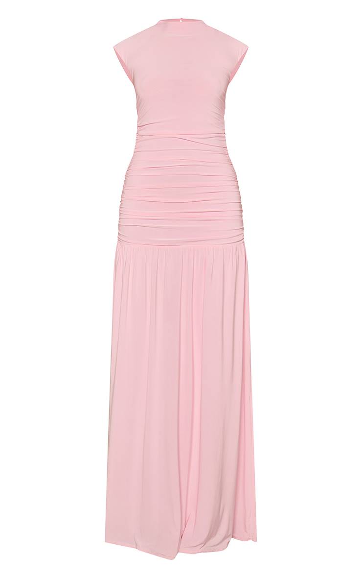 Rose Bébé Robe Maxi À Taille Basse En Jersey Fluide À Double Épaisseur Avec Manches Courtes