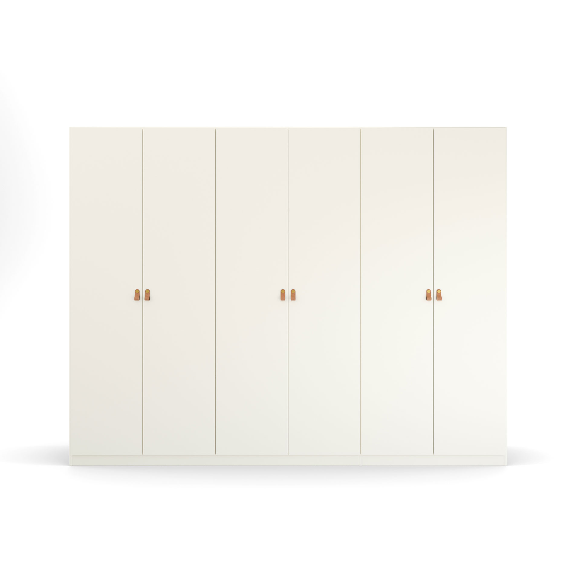 Drehtürenschrank - alpinweiß - Ledergriffe - 271 cm