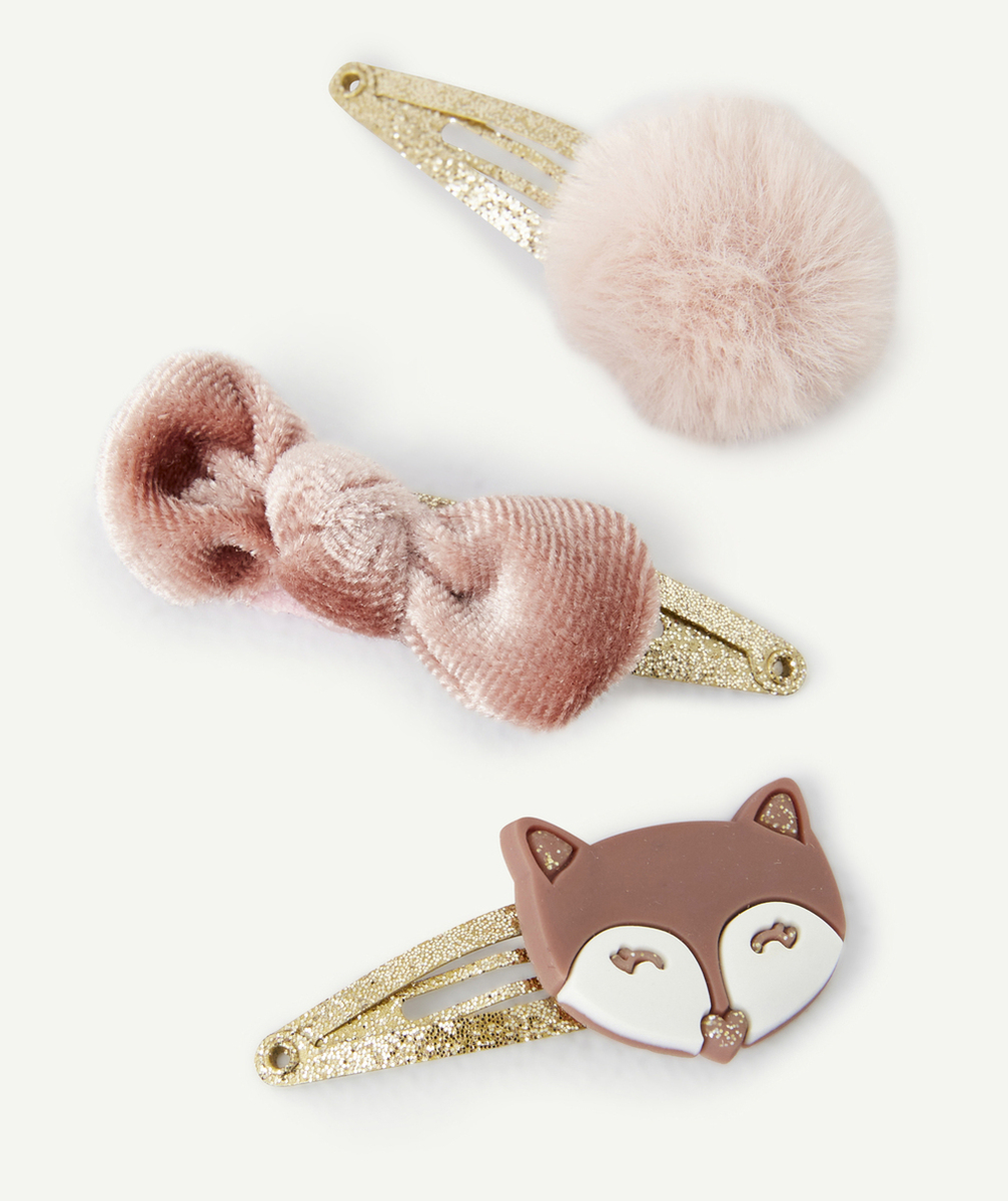 LOT DE 3 BARRETTES BÉBÉ FILLE PAILLETÉS AVEC POMPON