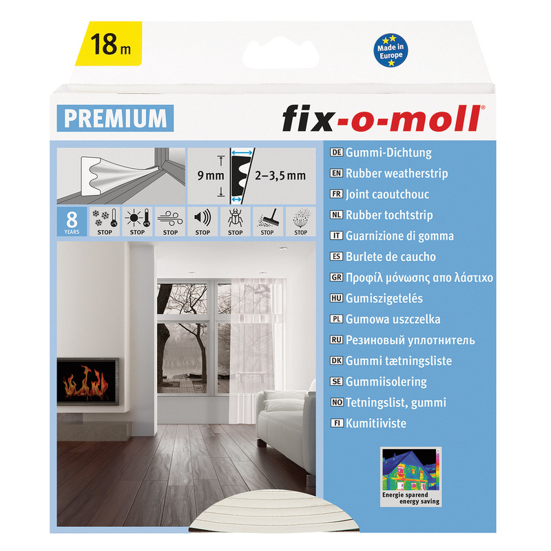 Fix-o-moll tochtband zelfklevend E 9x4mm 18m wit