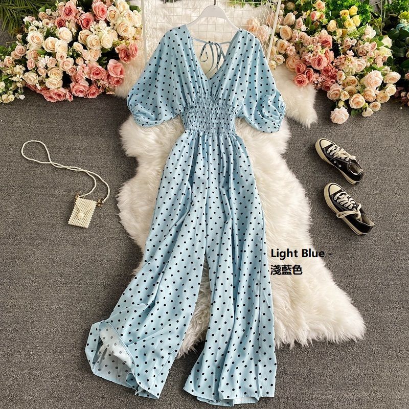 Yearnin - Jumpsuit met pofmouwen en stippen