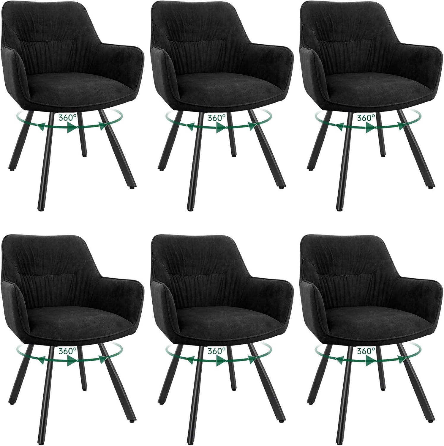 Esszimmerstuhl 6er Set drehbar, Armlehnstuhl drehbar 360°,Moderner Polsterstuhl Stuhl Samt, Stühle für Esszimmer,Küchenstuhl für Wohnzimmer, Arbeitszimmer,Schlafzimmer,Schwarz