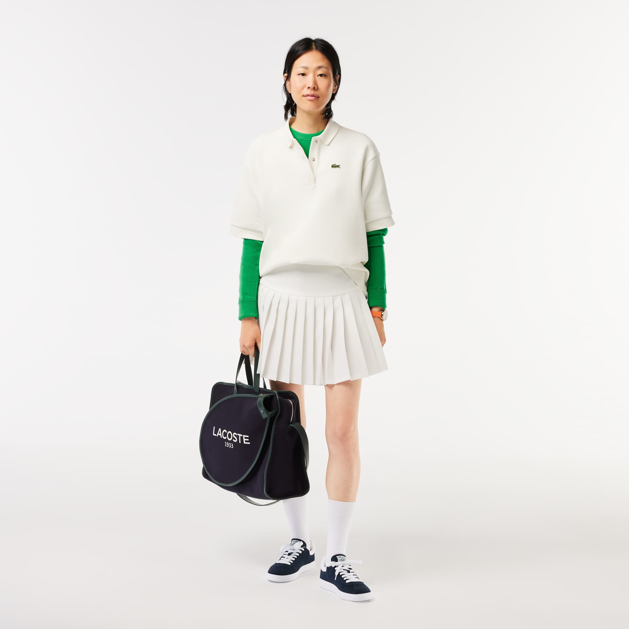 Jupe courte plissée avec boutons à la taille Robes & Jupes - Blanc - Lacoste - Femme