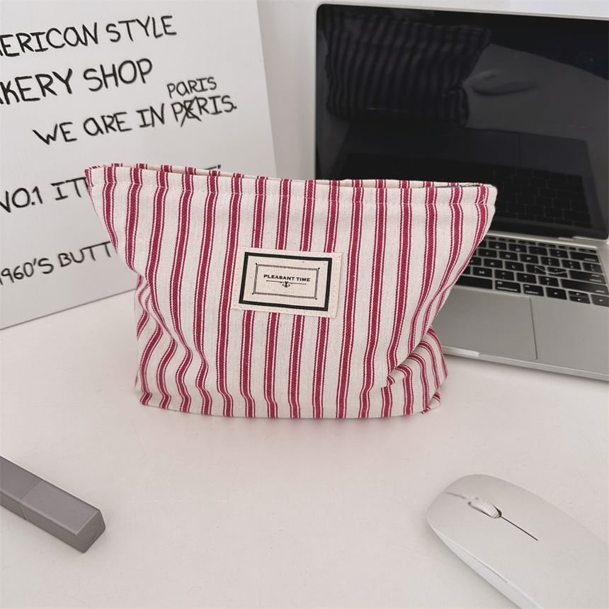 Bitabis - Gestreepte make-uptas / etui van canvas met applicatie