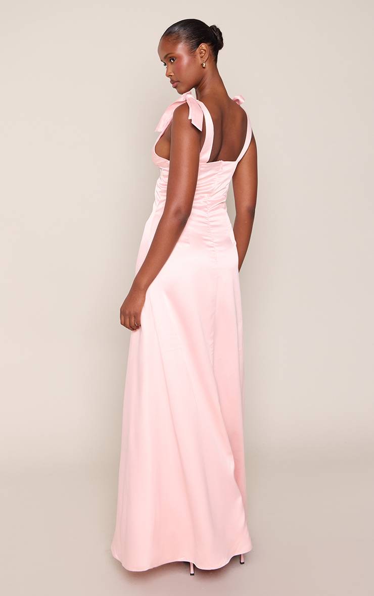 Rose Pâle Robe Maxi En Satin À Épaules Nouées