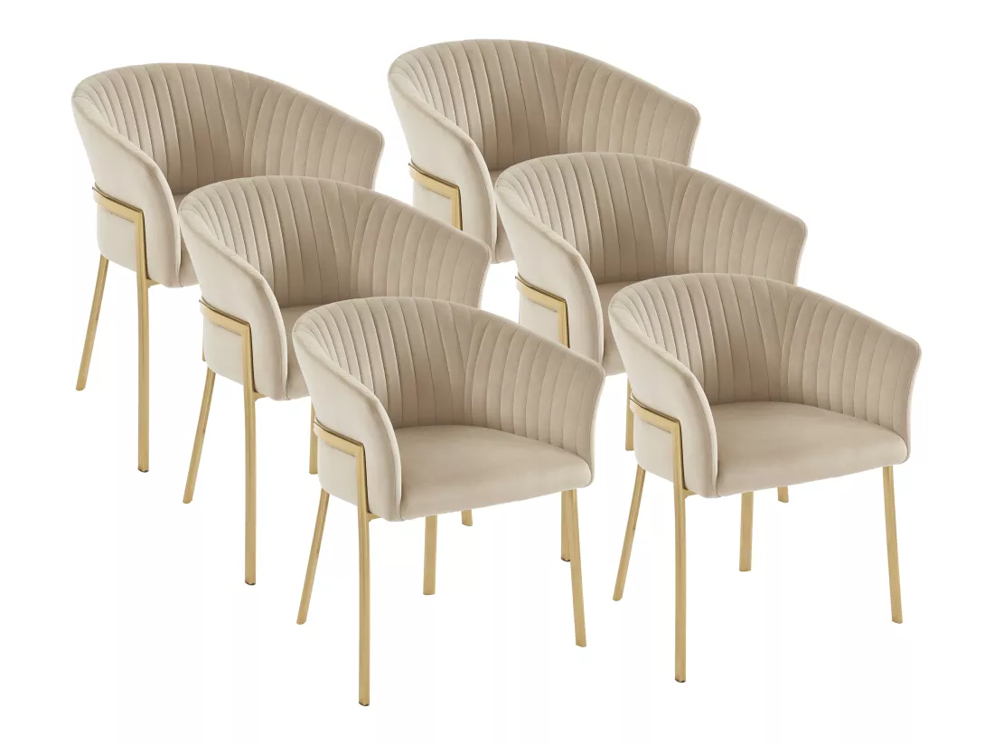 Lot de 6 chaises avec accoudoirs en velours et métal doré - Beige - ZAOVA de Pascal MORABITO