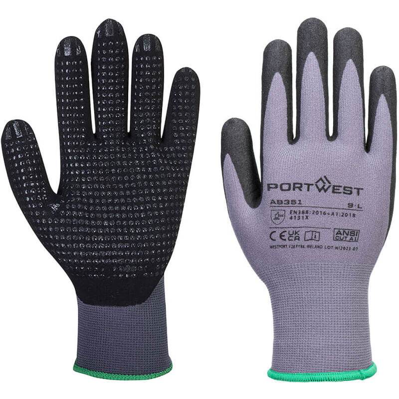 Portwest AB351 Gant de manupulation en nitrile DermiFlex Essentia Gris/Noir - Lot de 12 paires