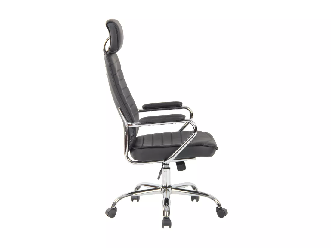 Chaise de bureau - Véritable cuir & Métal chromé - Noir - Rako
