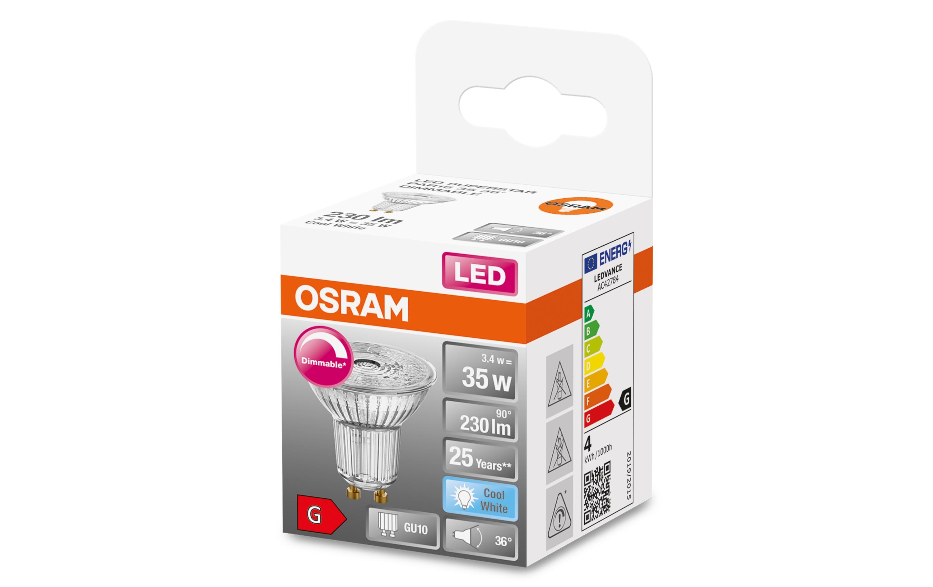 Lampe Superstar Par 16 35 36 °, 3.4W, GU10, NeutralweissDimmbare LED-Reflektorlampen PAR16 mit Retrofit-Stecksockel