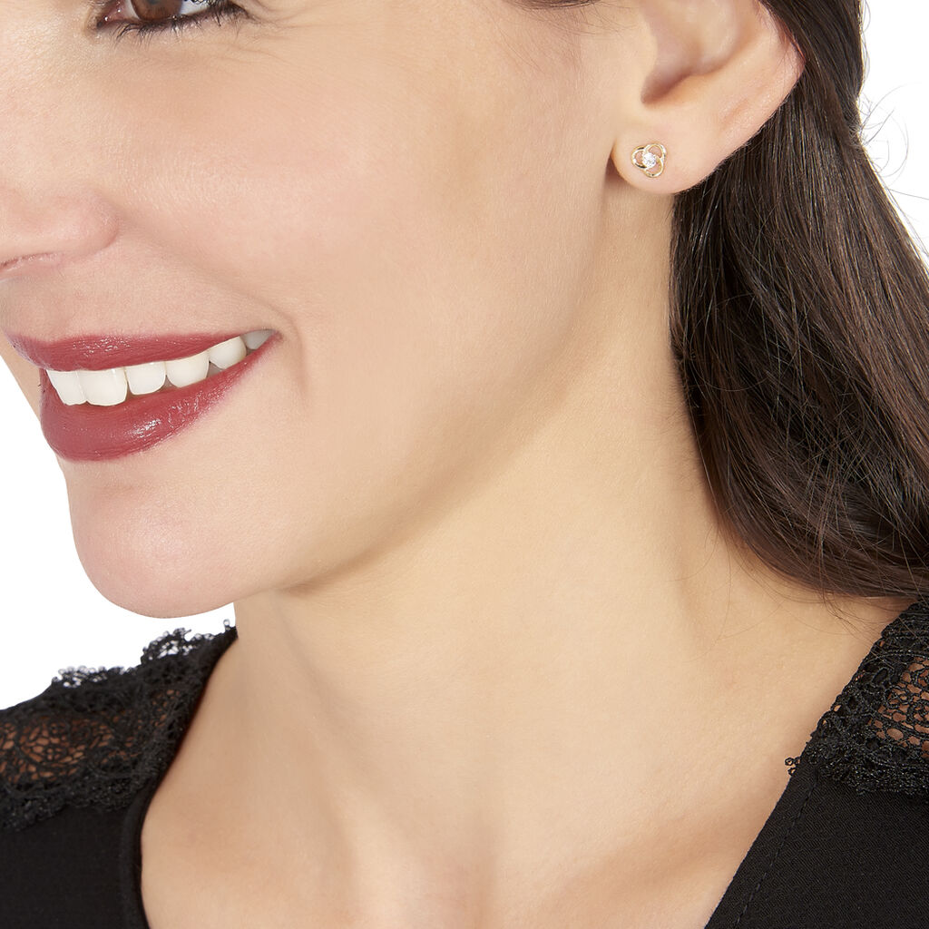 Boucles D'oreilles Puces Eleanor Fleur Or Jaune Oxyde De Zirconium