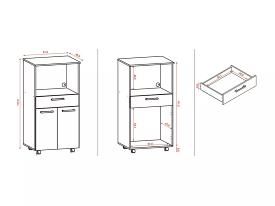 Meuble Micro-Onde Blanc Mobile 2 Portes 1 Tiroir L 61 H 117.5 P 48.8 cm