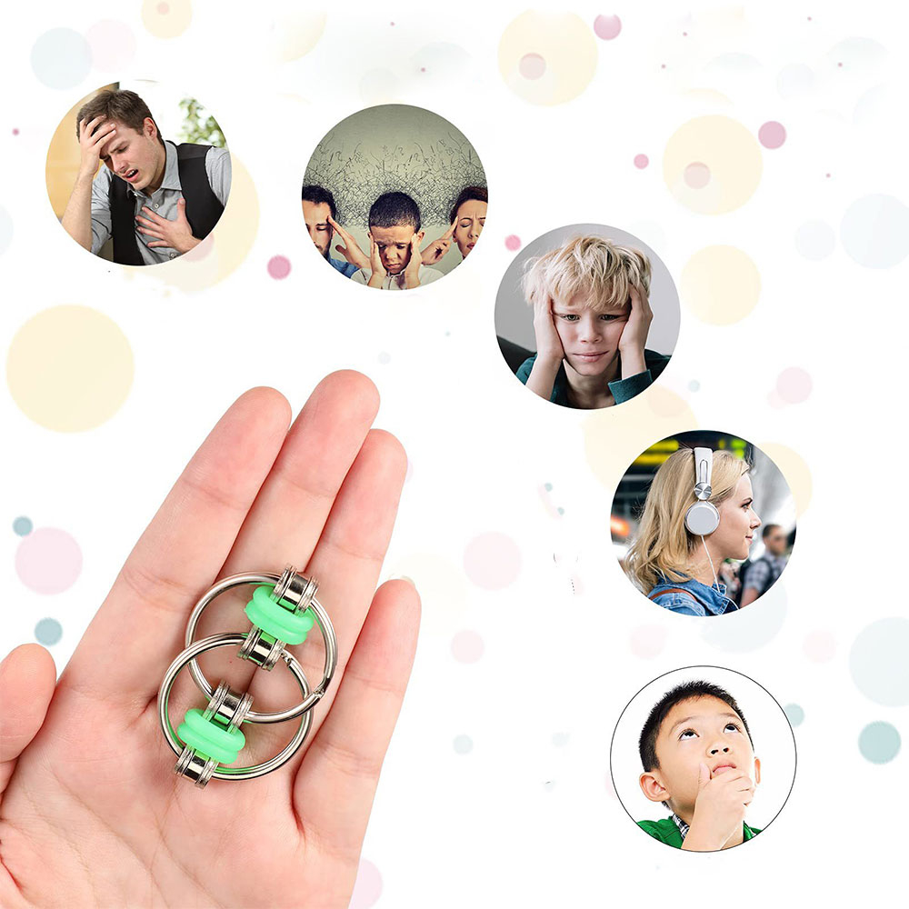 (2er Set) Anti Stress Ketten Schlüsselring Fidget Hand Spinner Spiel - Blau / Grün