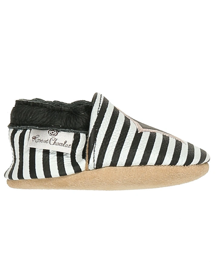 Krabbelschuhe CLASSICZ STAR gestreift in schwarz/weiß