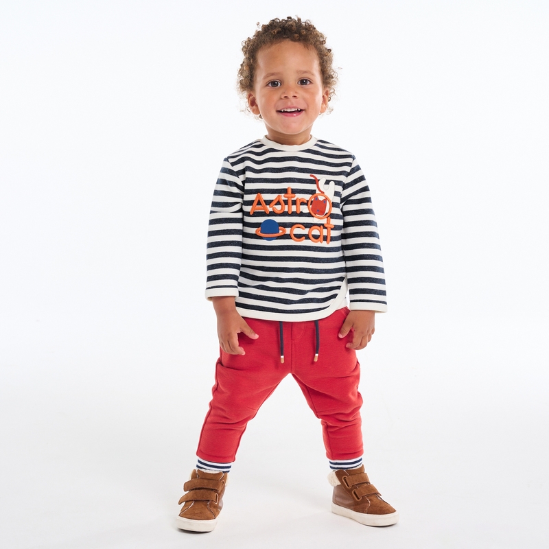 Sweat molleton rayé chat astronaute bleu bébé garçon