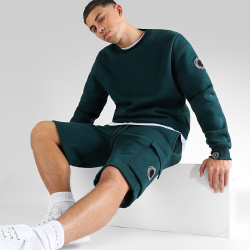 Ensemble Sweat Crewneck Et Short Jogging Cargo 1102 1108 Vert