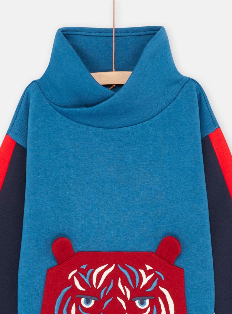 Sweat bleu à animation tigre garçon