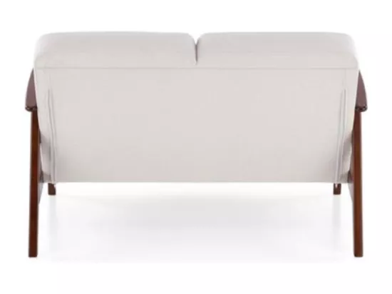 Canapé 2 places en tissu beige clair et pied en bois style retro Franky