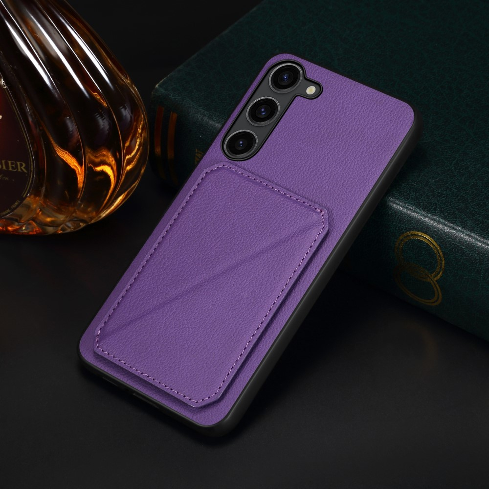 Samsung Galaxy S24  Plus Leder Hülle mit Kartenfach   Origami Kickstand Aufsteller im Litchi Look - Violett
