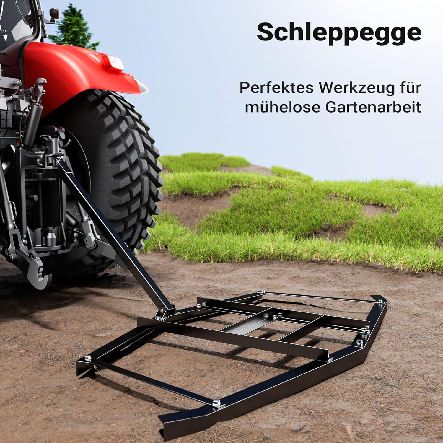 Wiltec Schleppegge 190 x 98 cm, Wiesenegge für Rasentraktor, ATV und UTV, Wiesenschleppe zur Bodenbearbeitung und Bodennivellierung