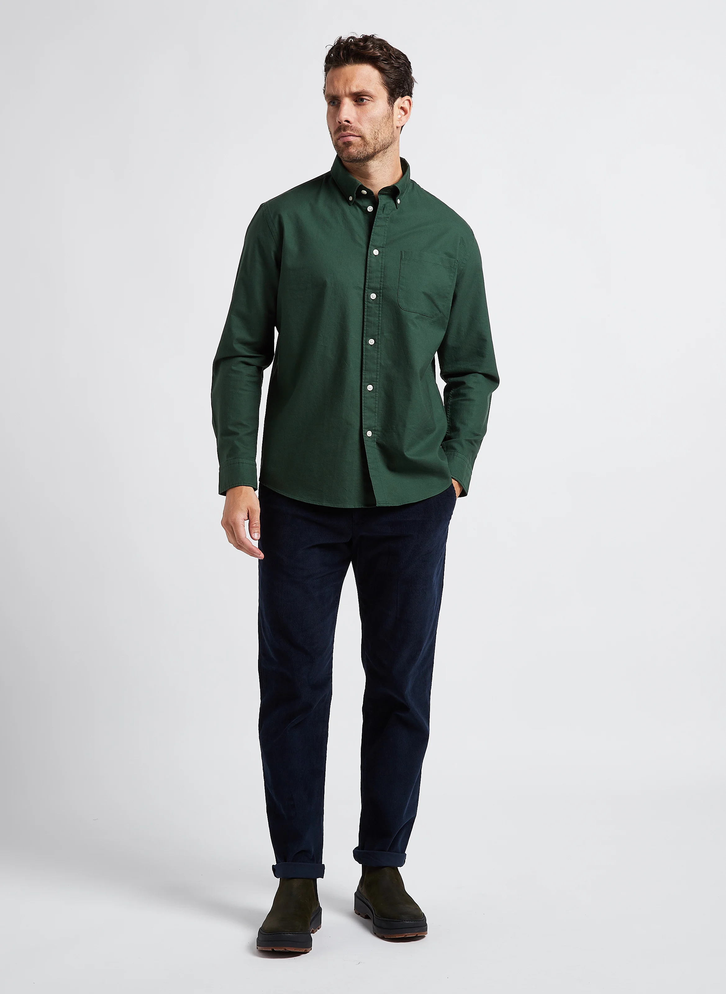 Pantalon droit en velours de coton bio mélangé | Bleu