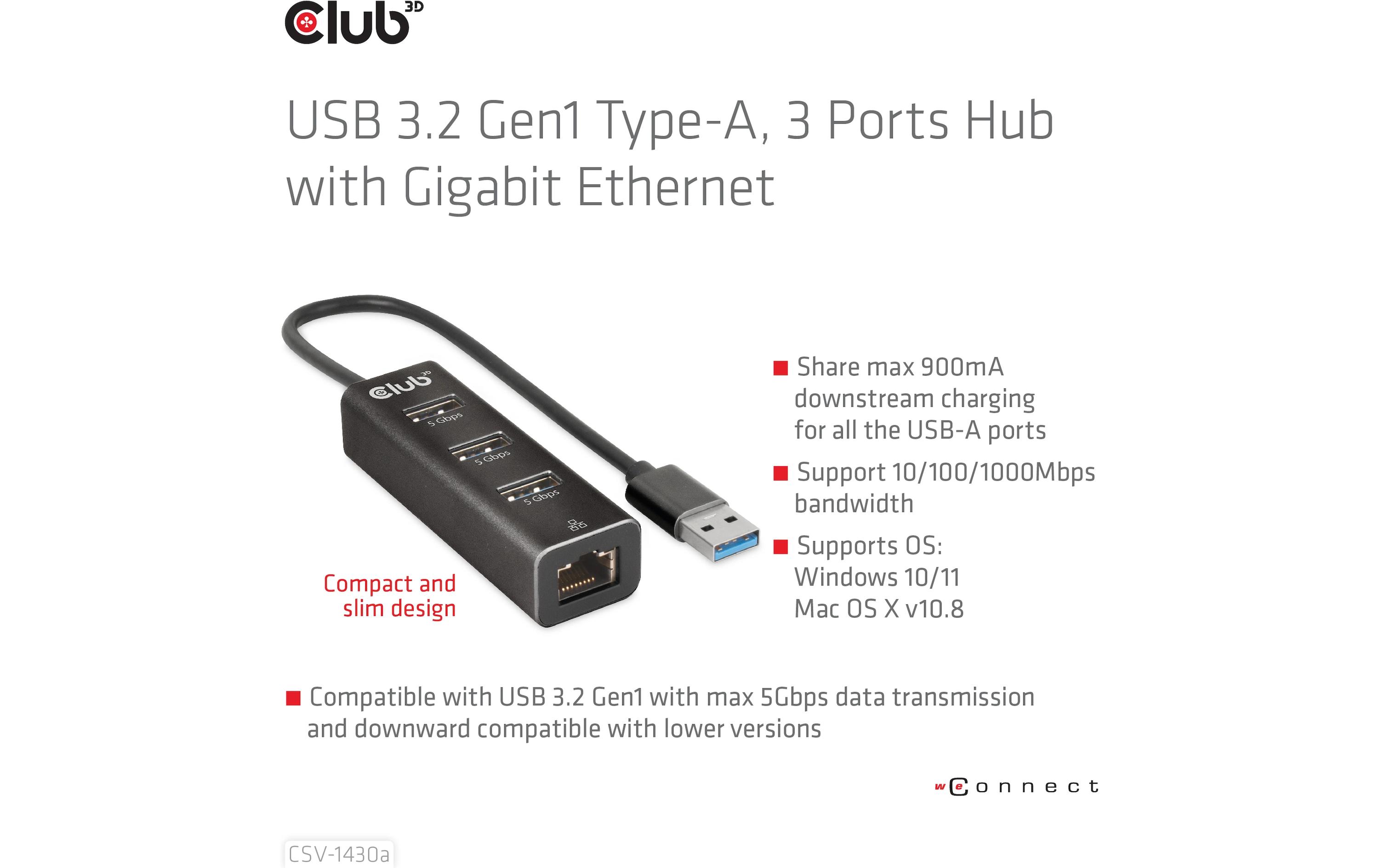 USB-Hub CSV-1430a3 Ports Hub mit Gigabit Ethernet