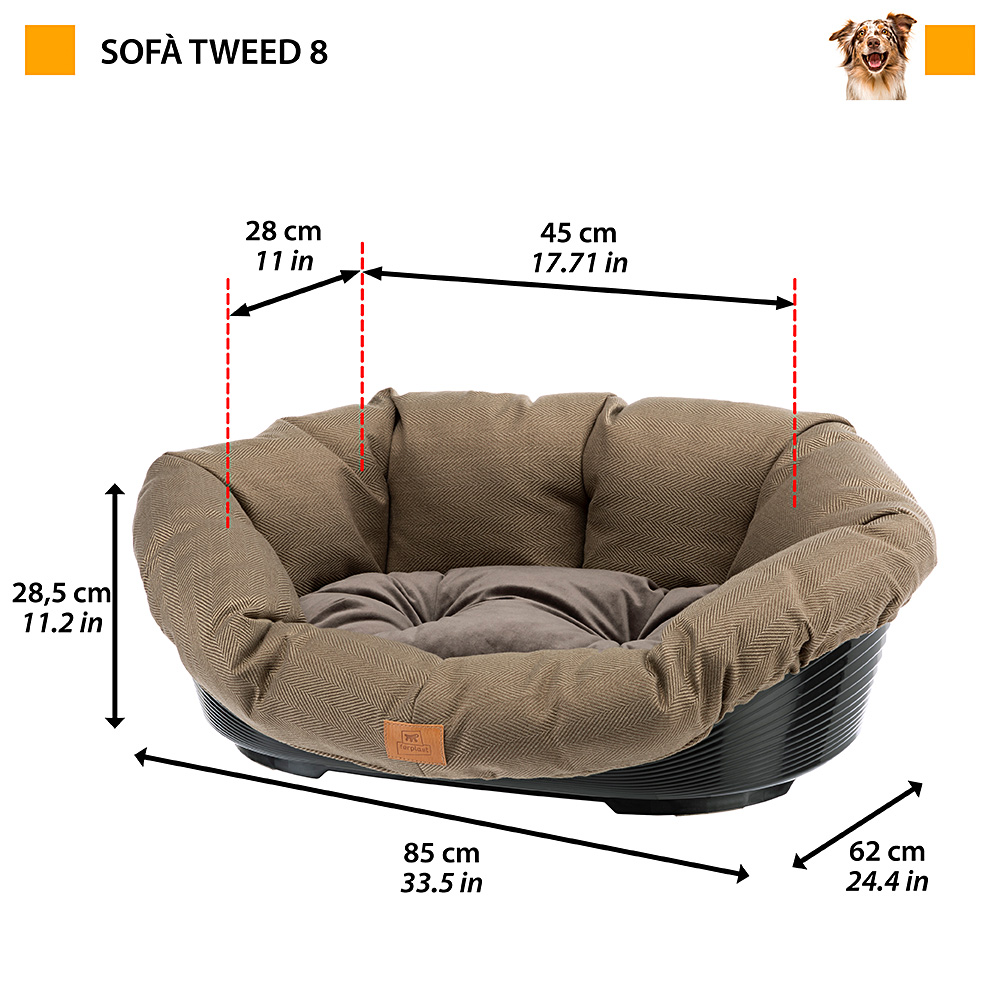Ferplast panier chien avec coussin sofa' 8 lavable, lit pour chien en plastique rembourré, corbeille en plastique et coussin pour