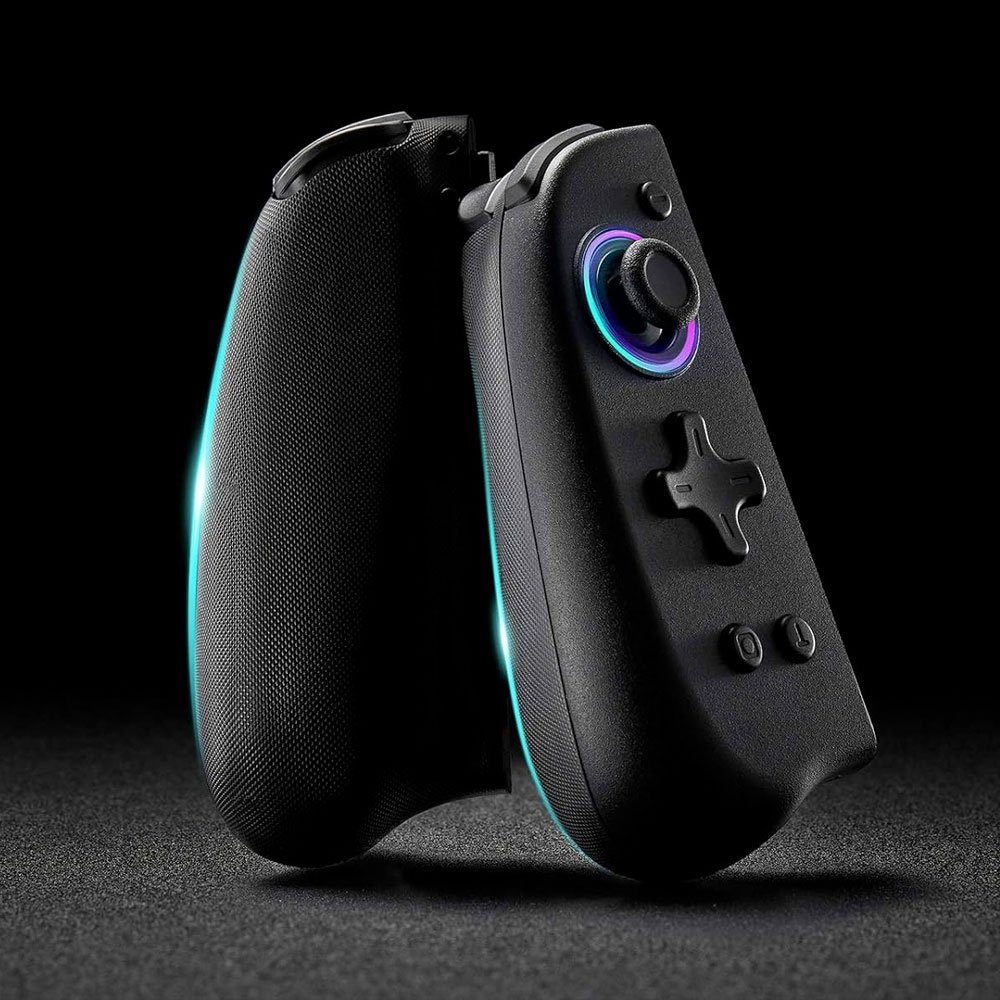 (2er Set) Nintendo Switch / OLED Joycon Joypad Gamepad Controller mit RGB Beleuchtung und Griff Halterung   Turbofunktion - Schwarz
