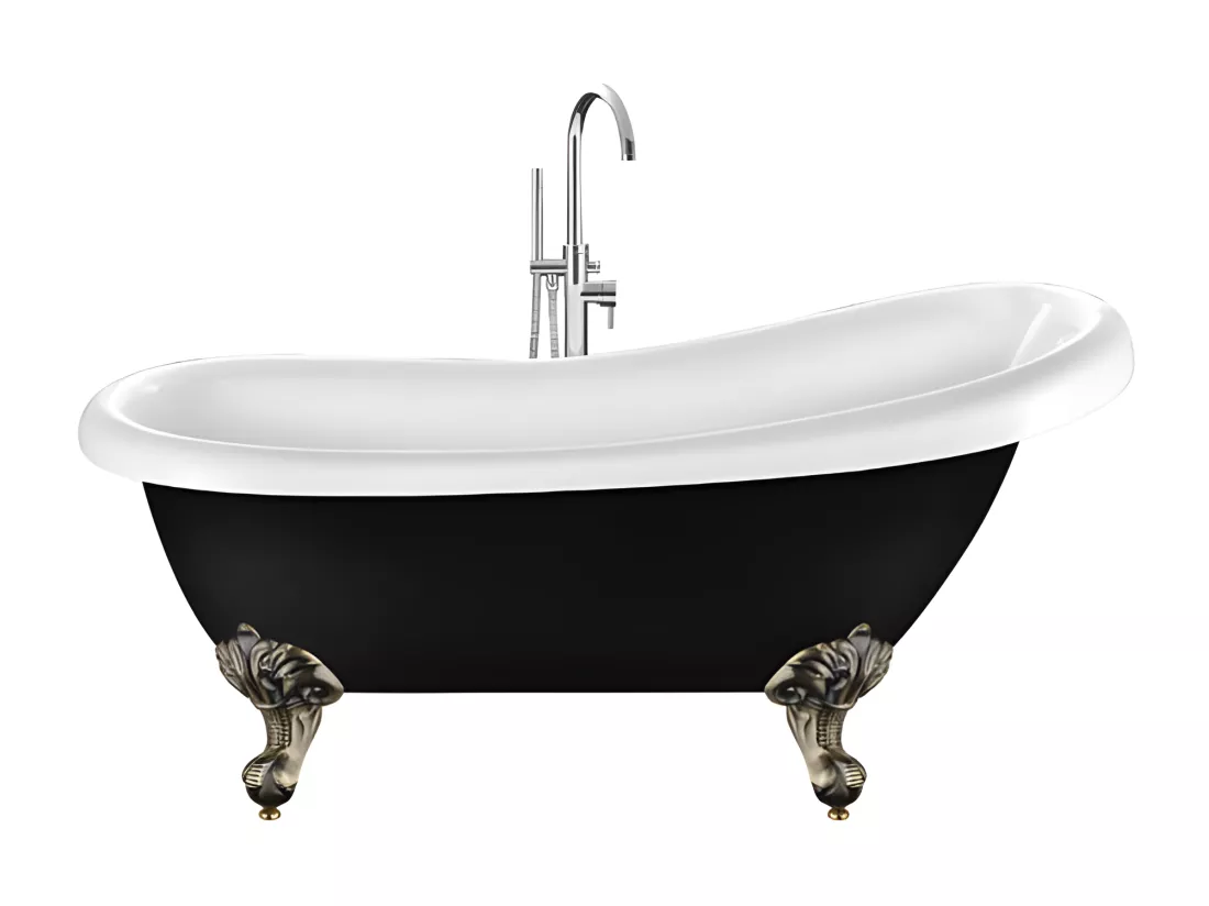 Baignoire ancienne rétro sur pieds RICHMOND Noire 171 cm Pieds d'Aigle Bronze jaune vieilli