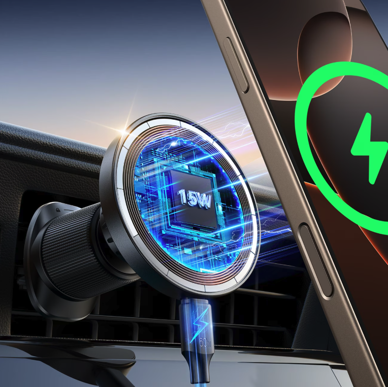 (15W) 2in1 MagSafe Auto KFZ Halterung für Lüftungsgitter   Armaturenbrett Qi Wireless Fast Charging Ladestation (JR-ZS502) - Schwarz
