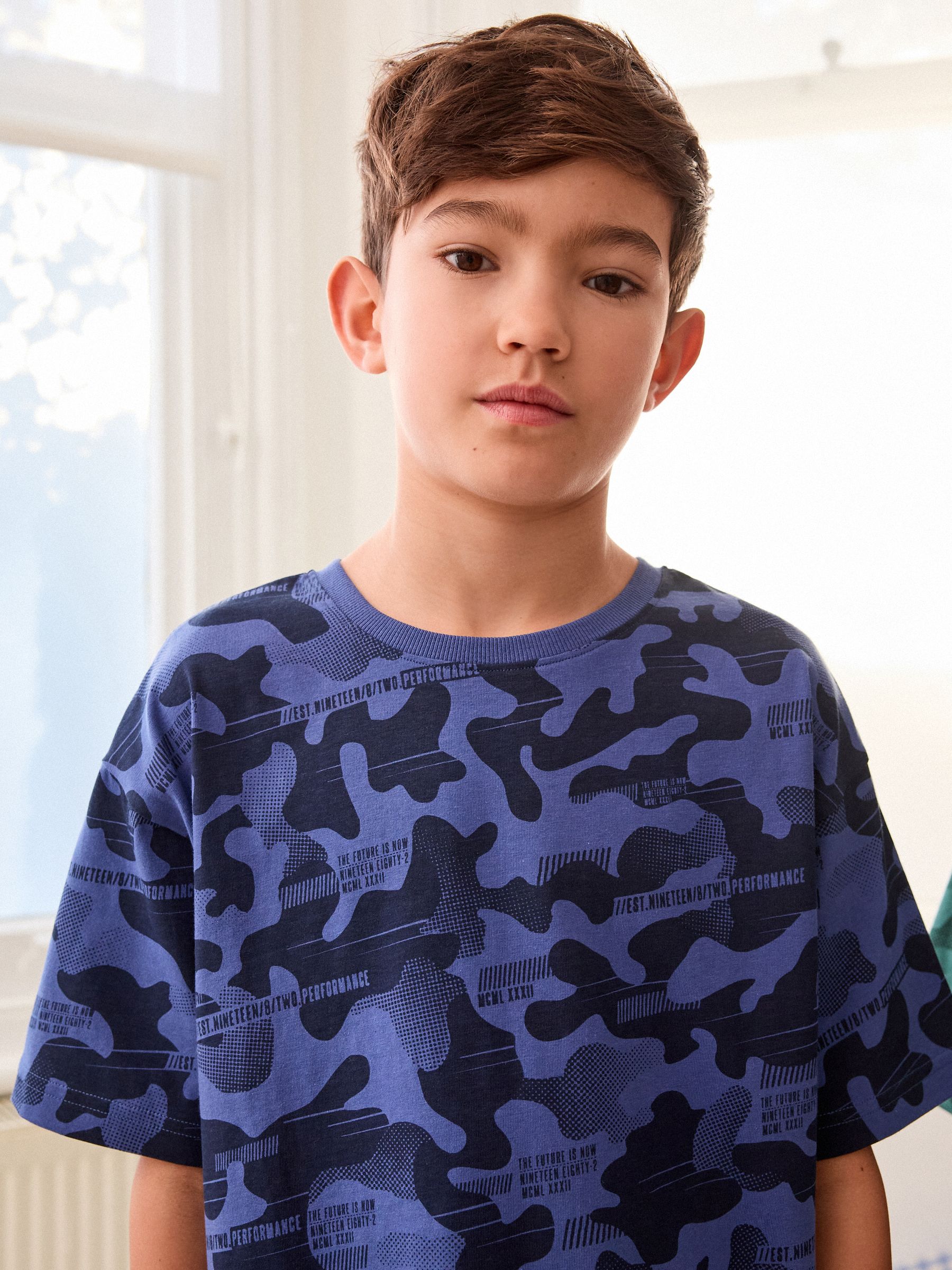 Blauw/grijs/groen met camouflageprint - Set van 3 pyjama's met short (3-16 jr)