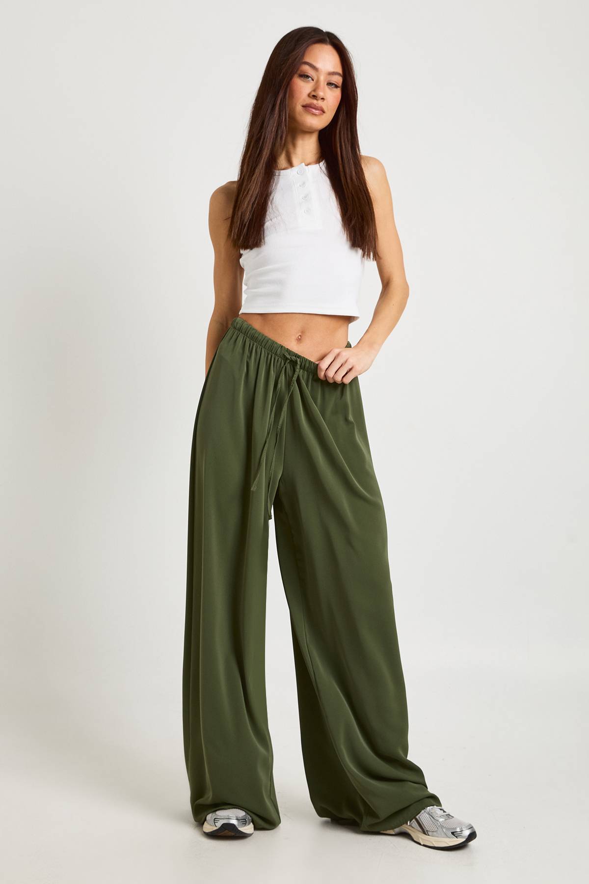 boohoo Pantalon Large Tissé Taille Haute