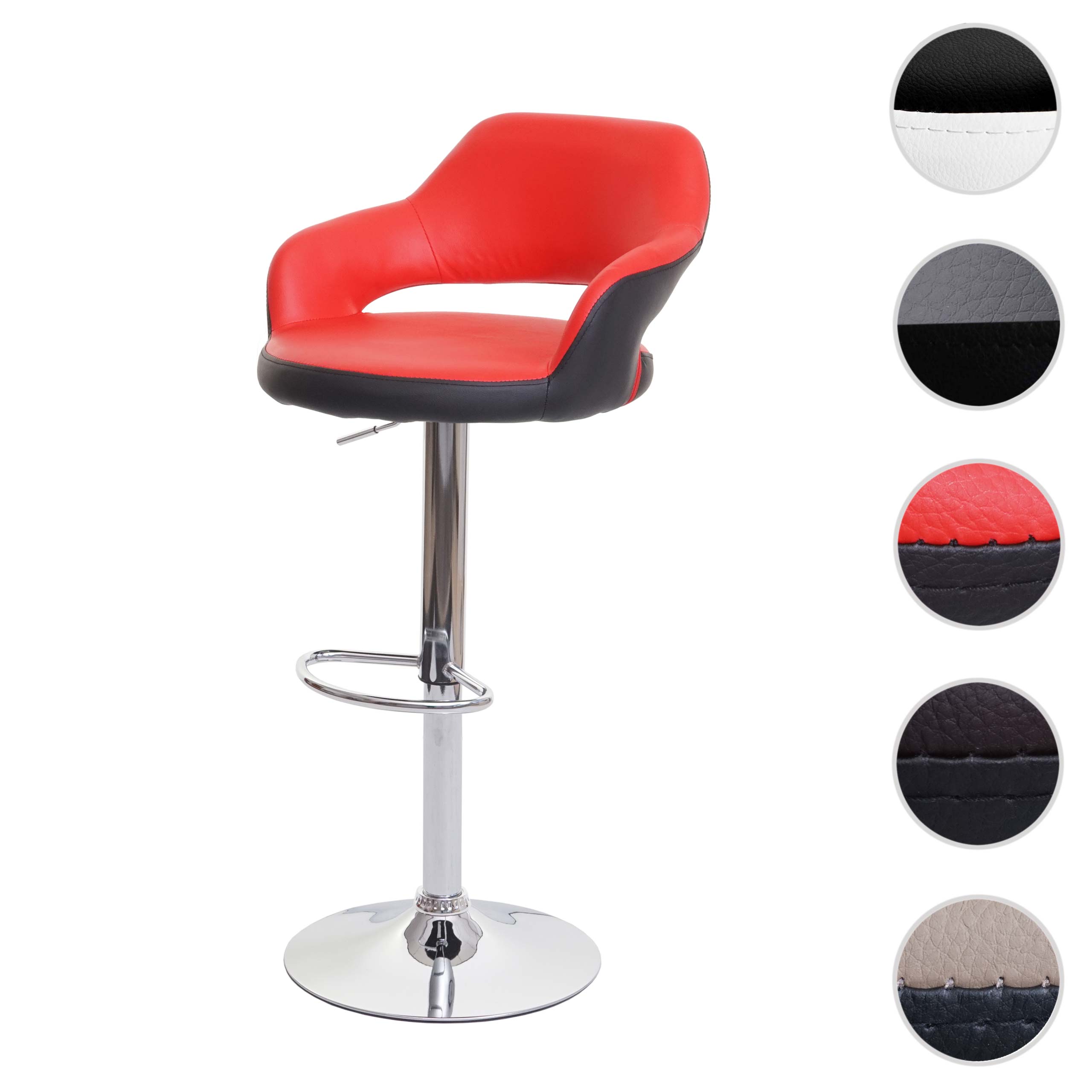 Barhocker MCW-F16, Barstuhl Tresenhocker Drehhocker, mit Lehne Kunstleder ~ rot-schwarz