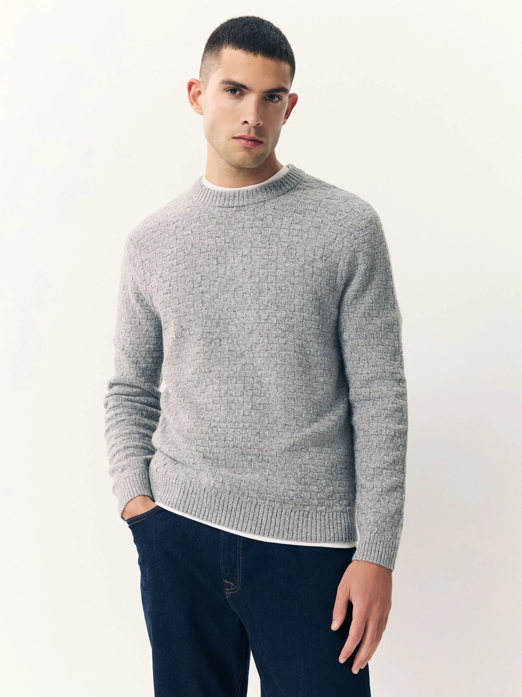 Grijs - Regular Fit Textured Crew Neck Knitted Jumper