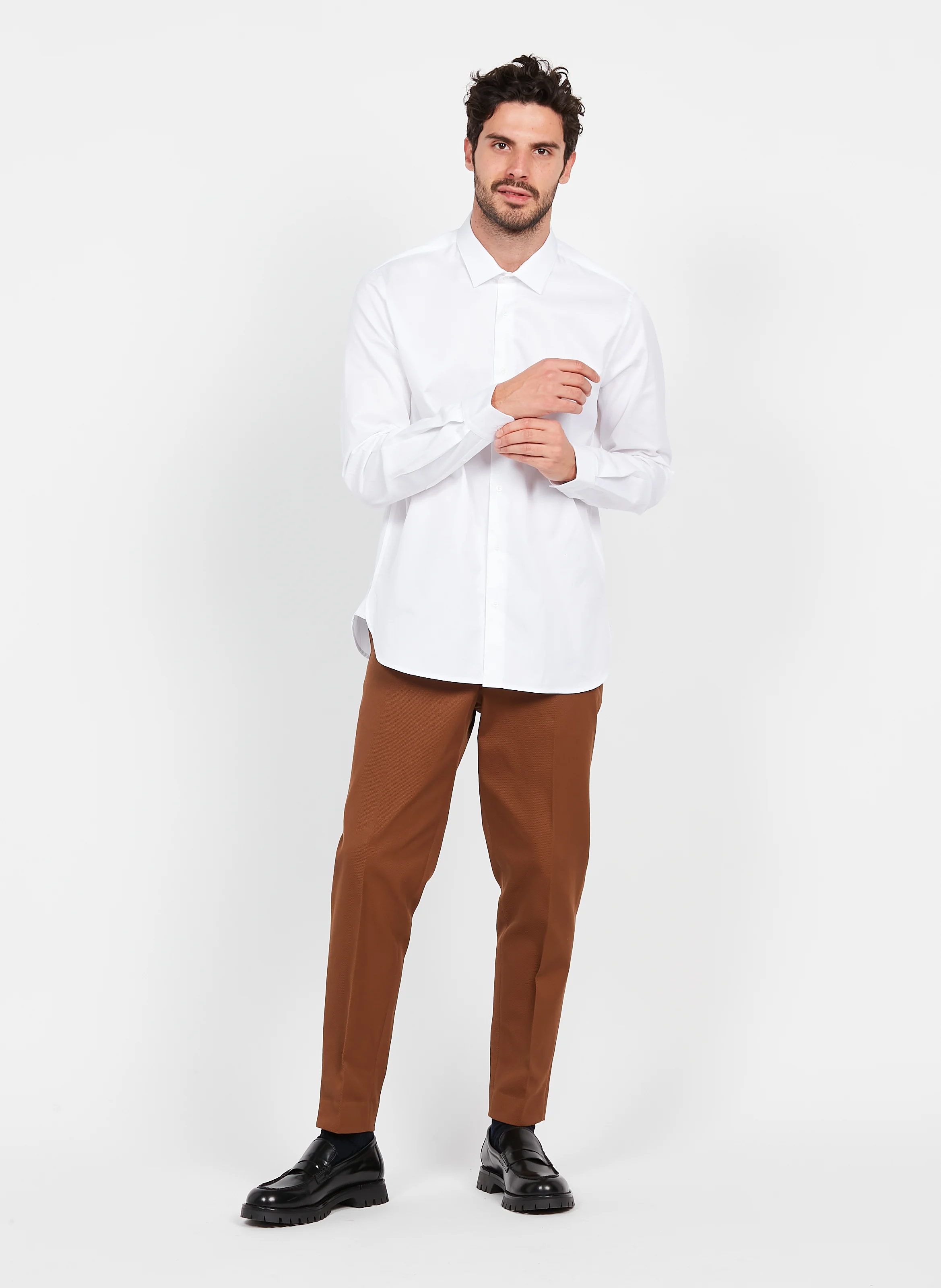 Chemise col classique slim-fit en coton| Blanc