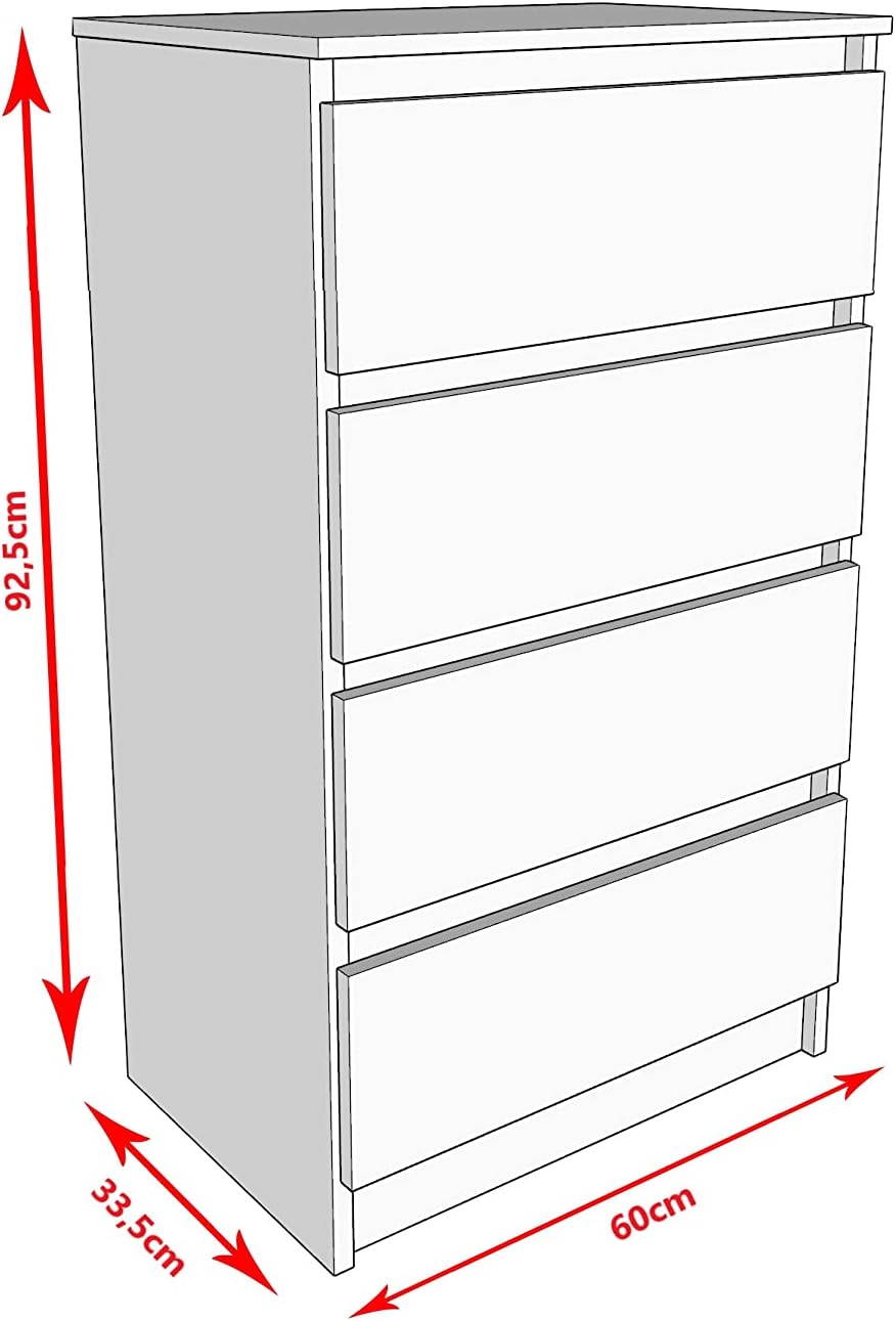 MRBLS Kommode mit 4 Schubladen Sideboard Schubladenschrank Kleiderschrank Modern Möbel mit Schubladen für Ihr Schlafzimmer (Schwarz Matt) – 60 x 92,5 x 33,5 cm (B/H/T)