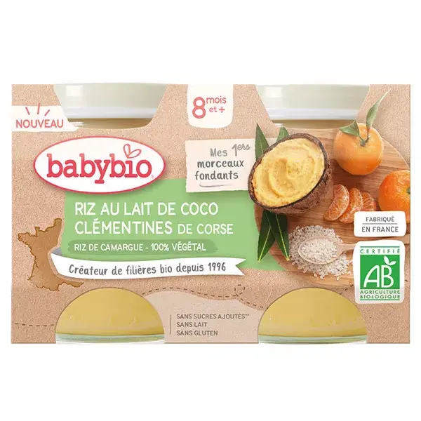 Arroz doce orgânico de coco com clementinas da Córsega Babybio 2 x 130g