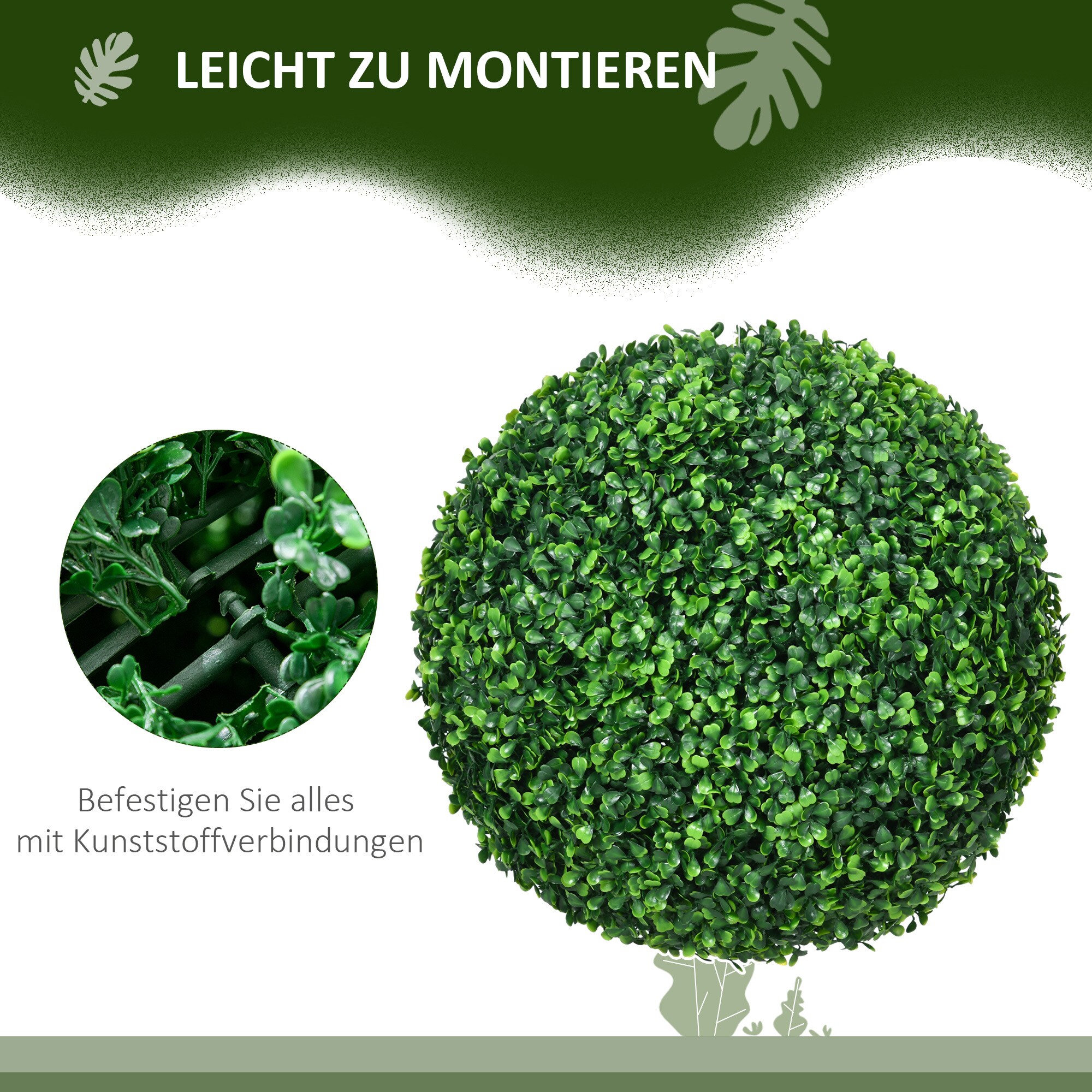 HOMCOM Künstlicher Pflanzenbusch mit Buchsbaum-Stil grün Ø40 x 40H cm