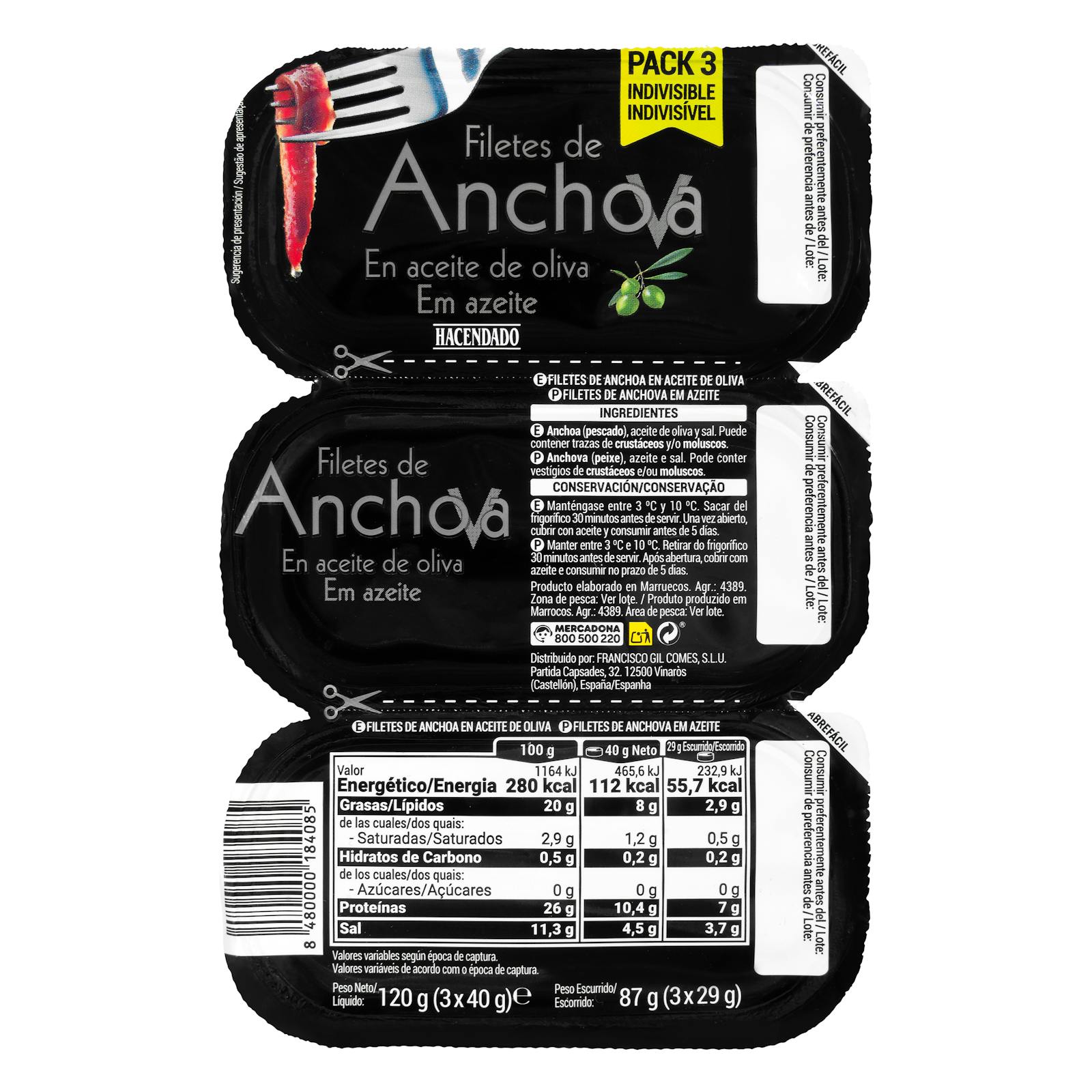 Filets d'anchois à l'huile d'olive Hacendado